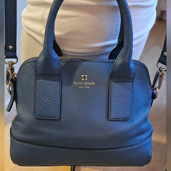 Kate Spade Southport Blue Pebbled Leather Dome Satchel Crossbody Bag Double Hand - Picture 2 of 11